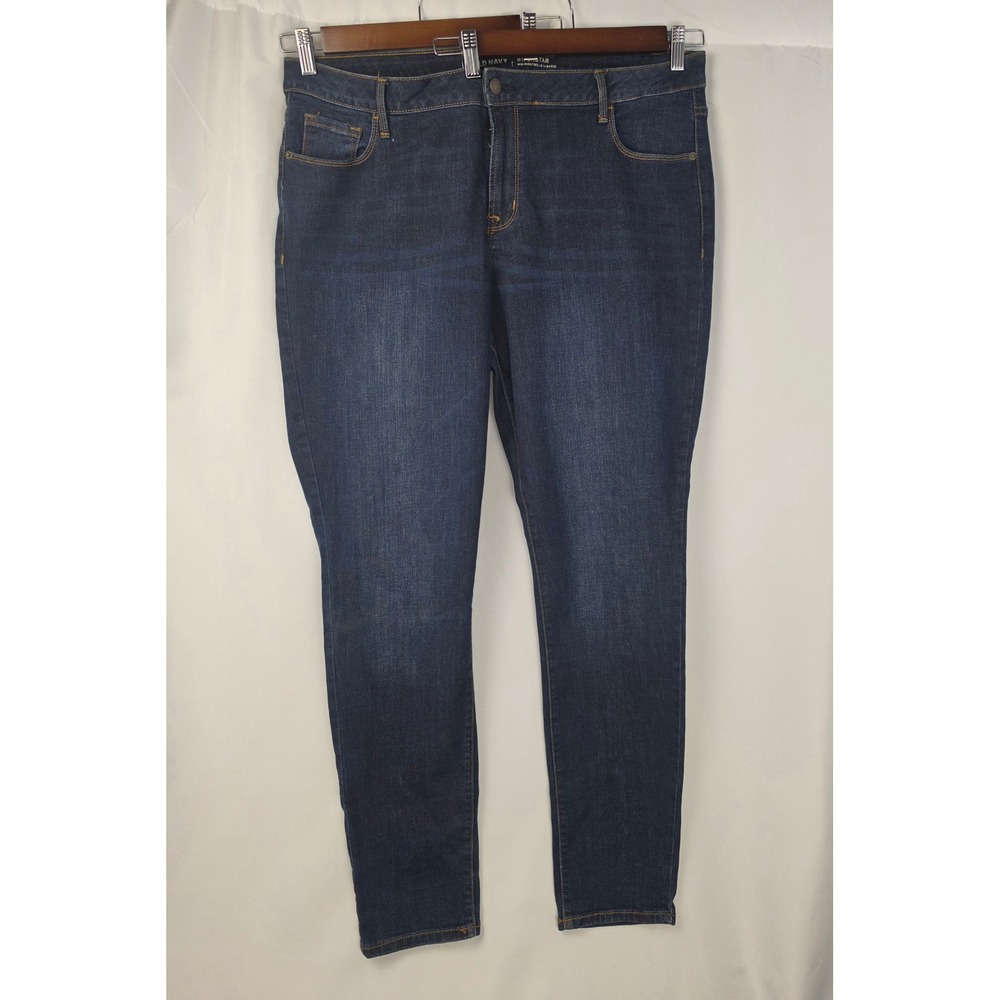 Old Navy Rockstar Mid Rise Skinny Jeans Dark Wash Blue Denim 18 Long